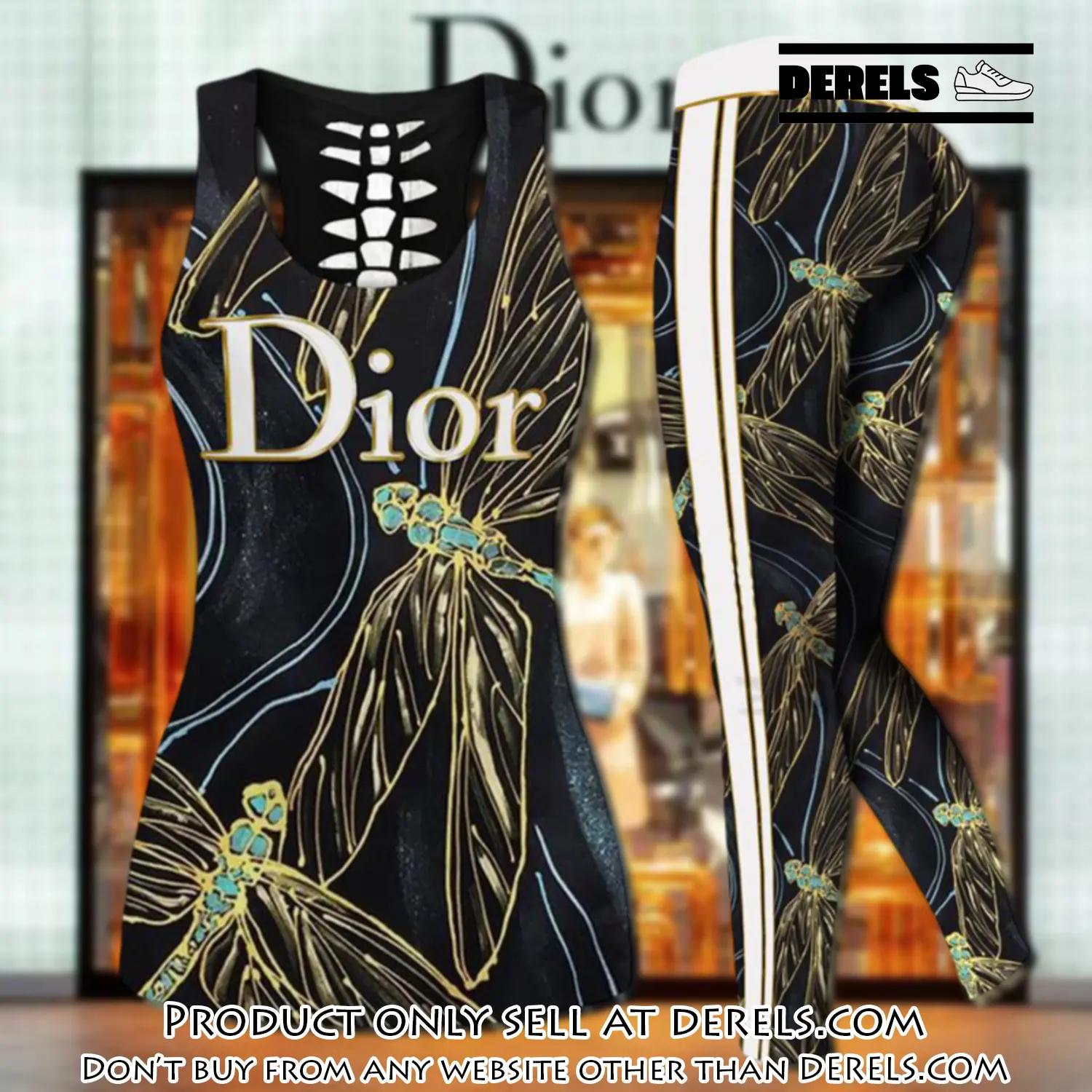 Dior dragonfly tank top leggings set luxury brand for women yoga gym dr2404042